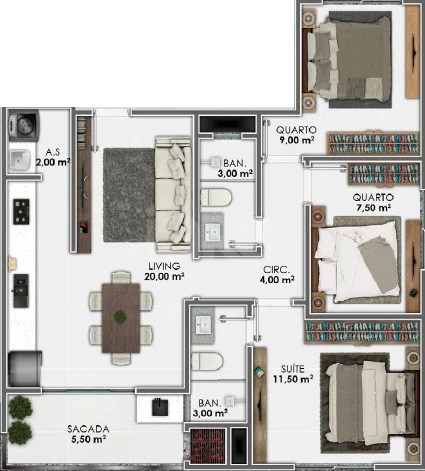 Planta — Apartamento 70 m²