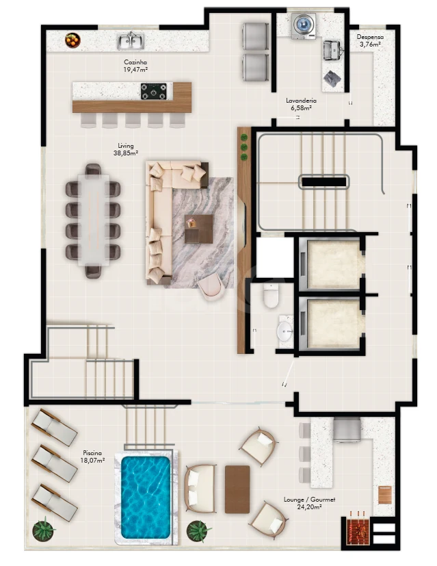 Planta — Cobertura Duplex 350,32 m² · 1º pavimento