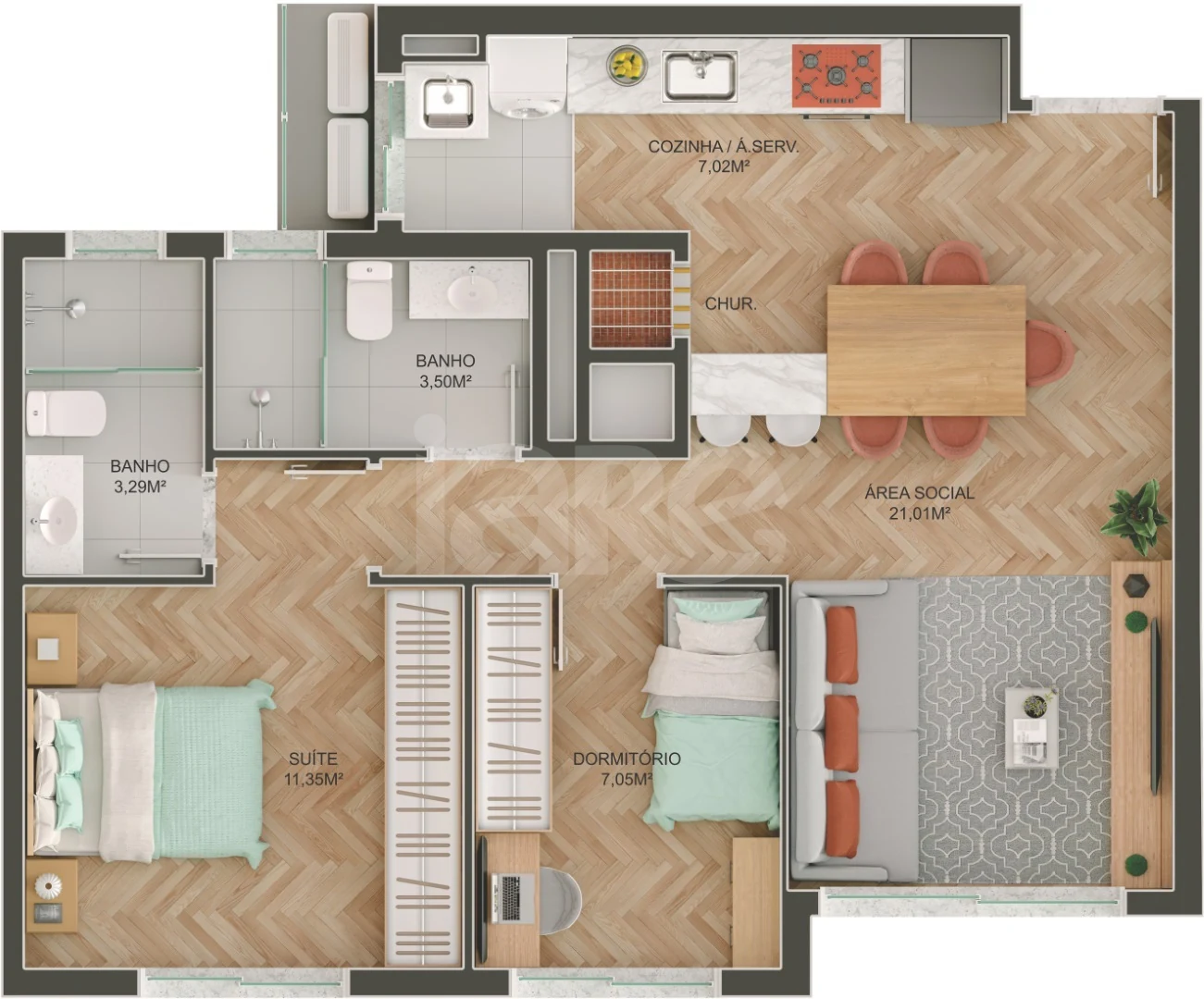 Planta — Apartamento 65,57 m²
