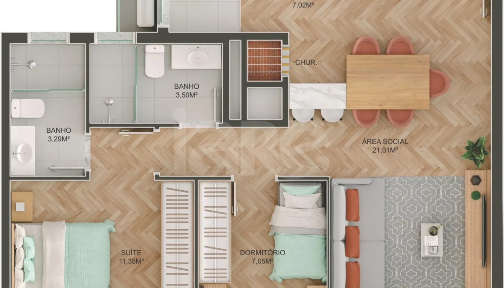 Planta — Apartamento 65,57 m²