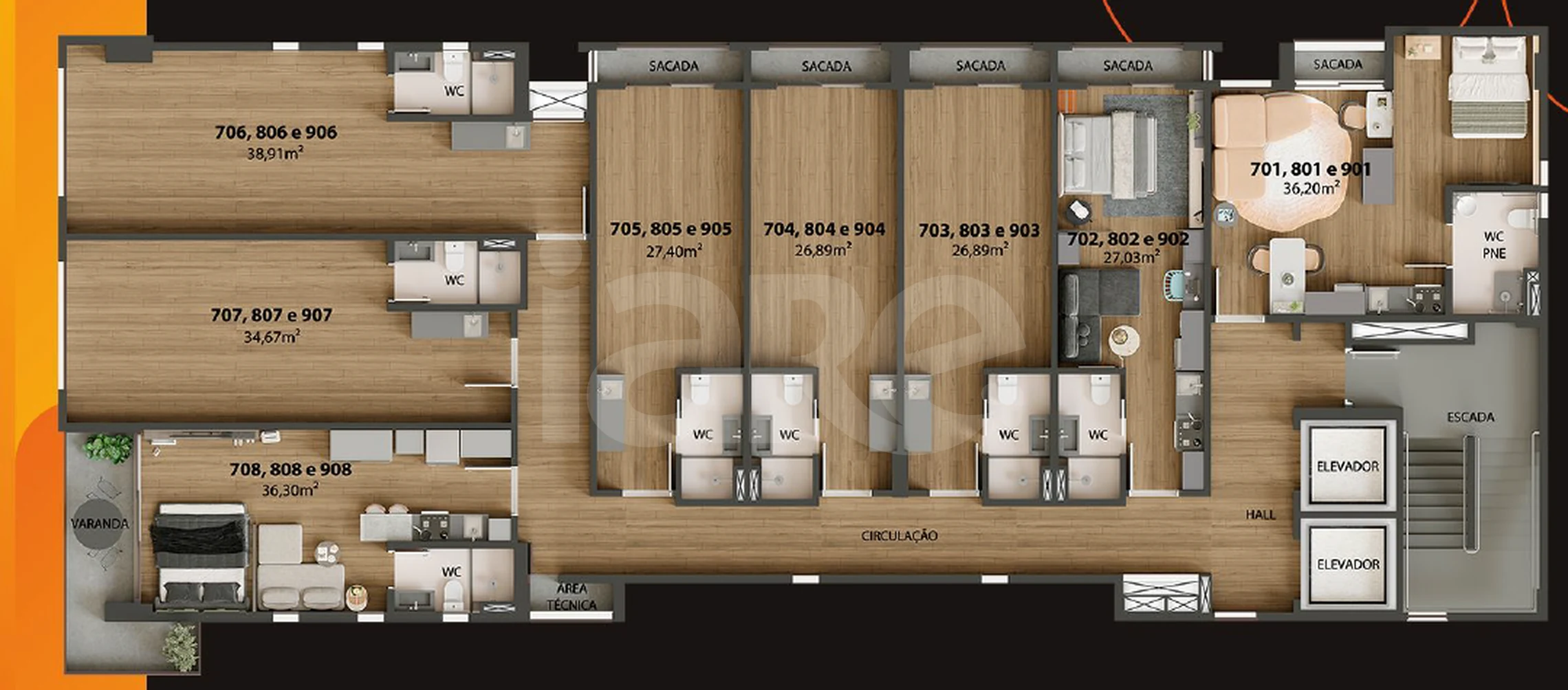 Planta — Pavimento 7, 8 e 9