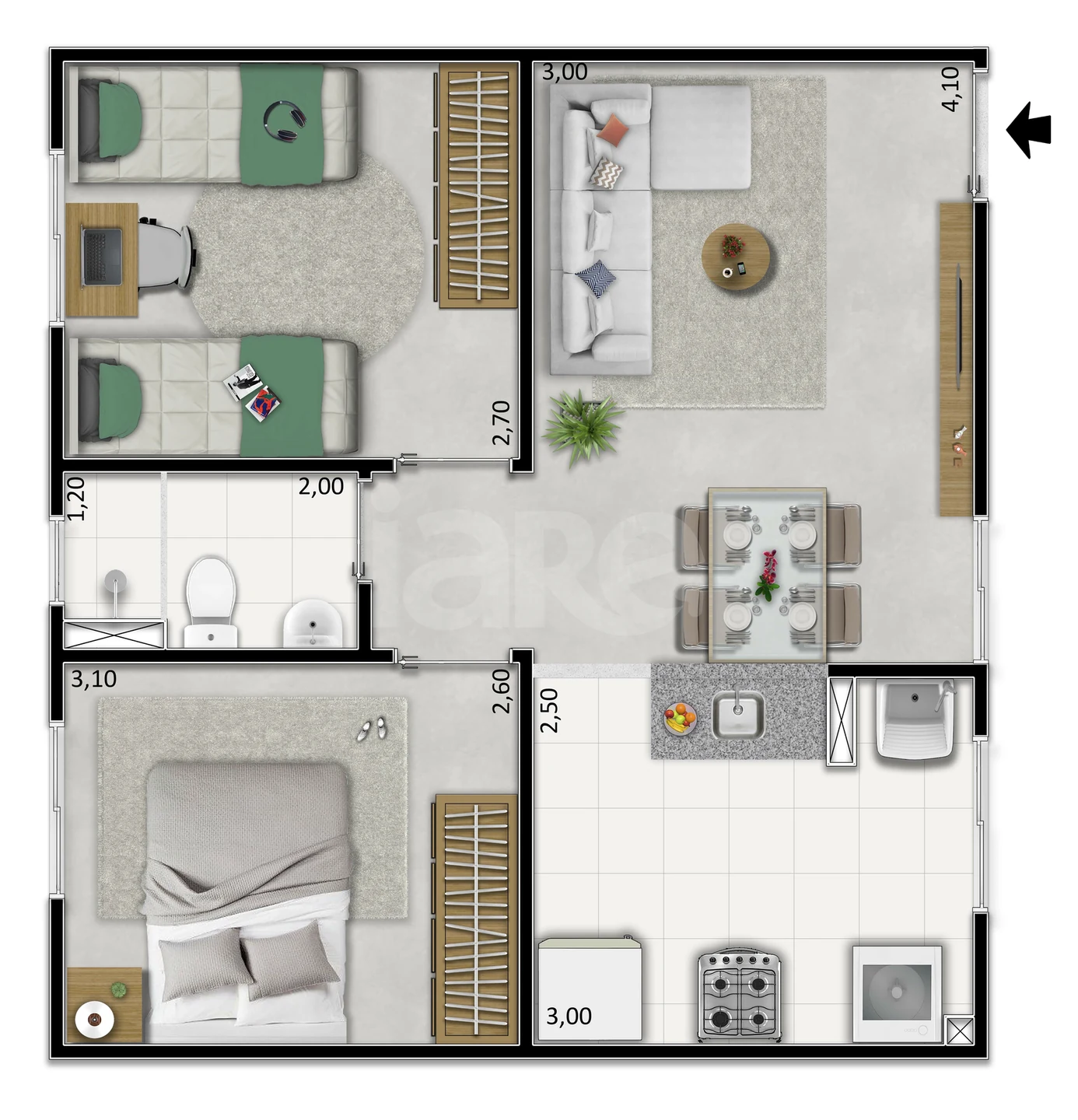 Planta — Apartamento 43,84 m²