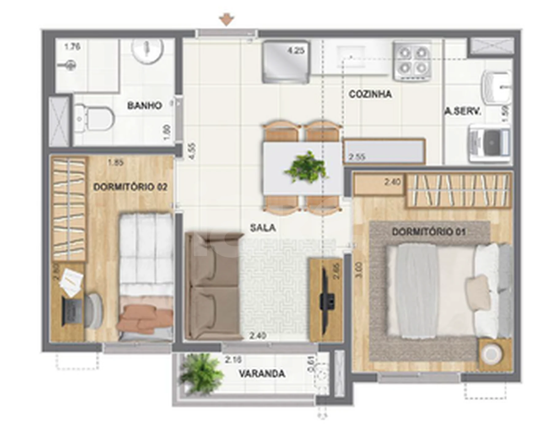 Planta — Apartamento 37,75 m²