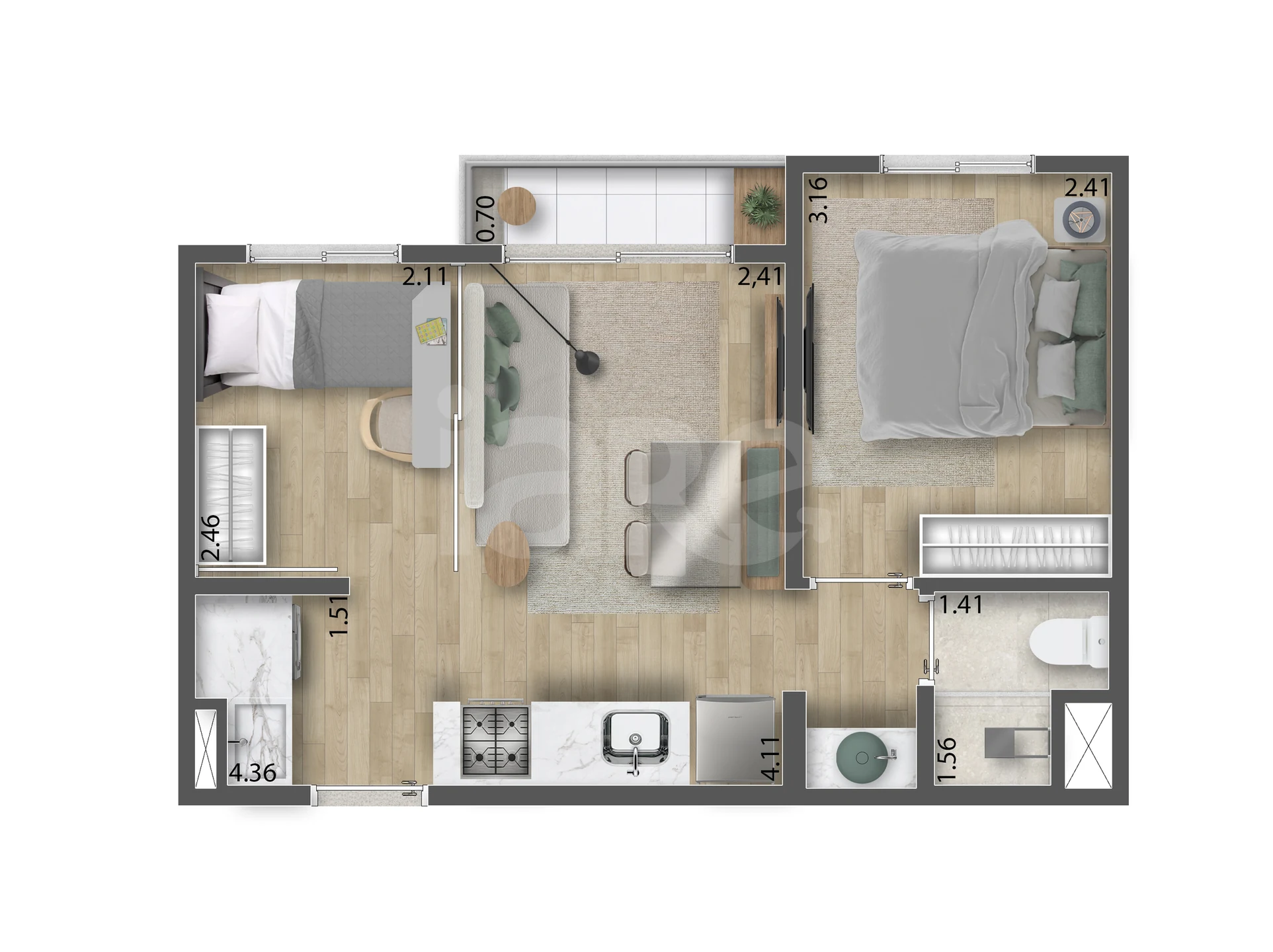 Planta — Apartamento 35,34 m²