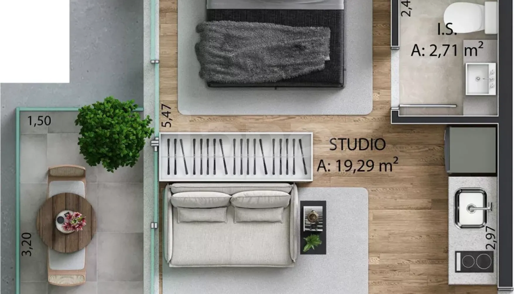 Planta — Studio 22,2 m²