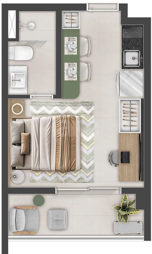Planta — Studio 25,15 m²