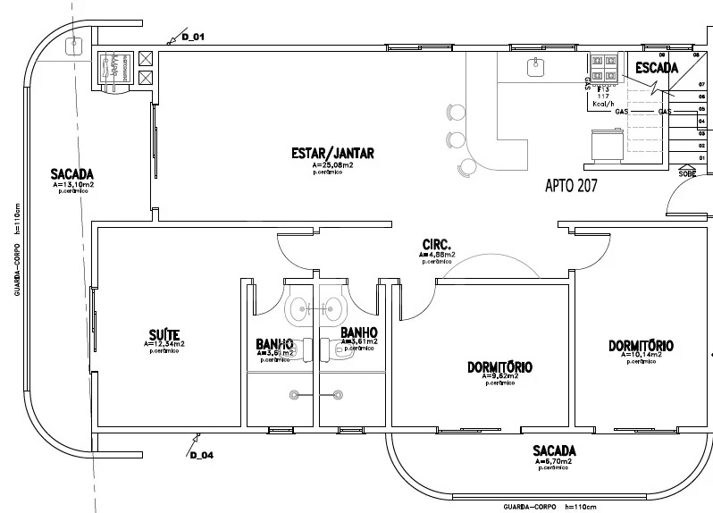 Planta — Cobertura Duplex 194,67 m² · 1º pavimento