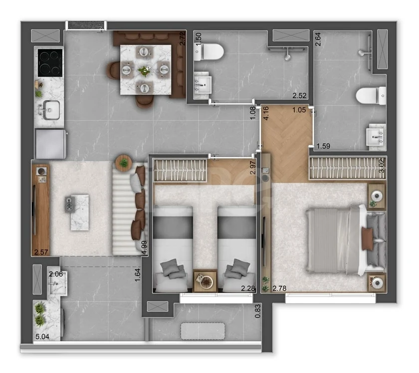 Planta — Apartamento 55,75 m²