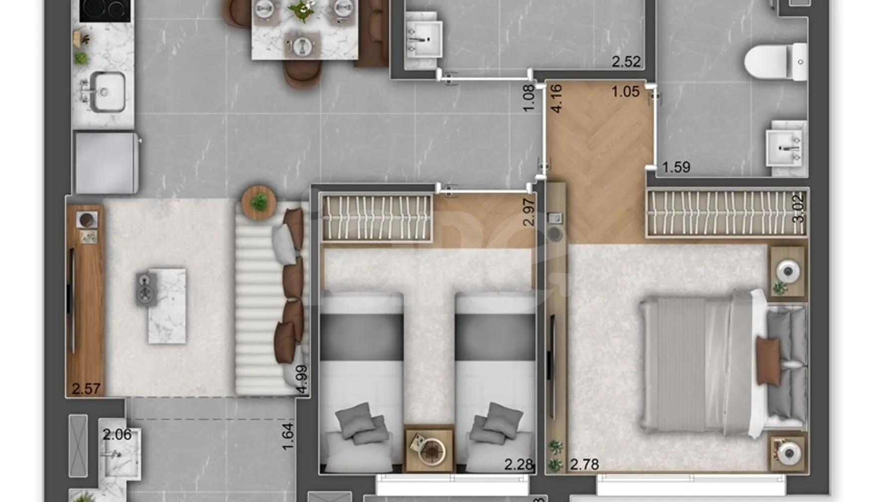 Planta — Apartamento 55,75 m²