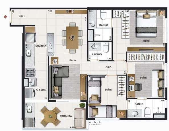 Planta — Apartamento 73,32 m²