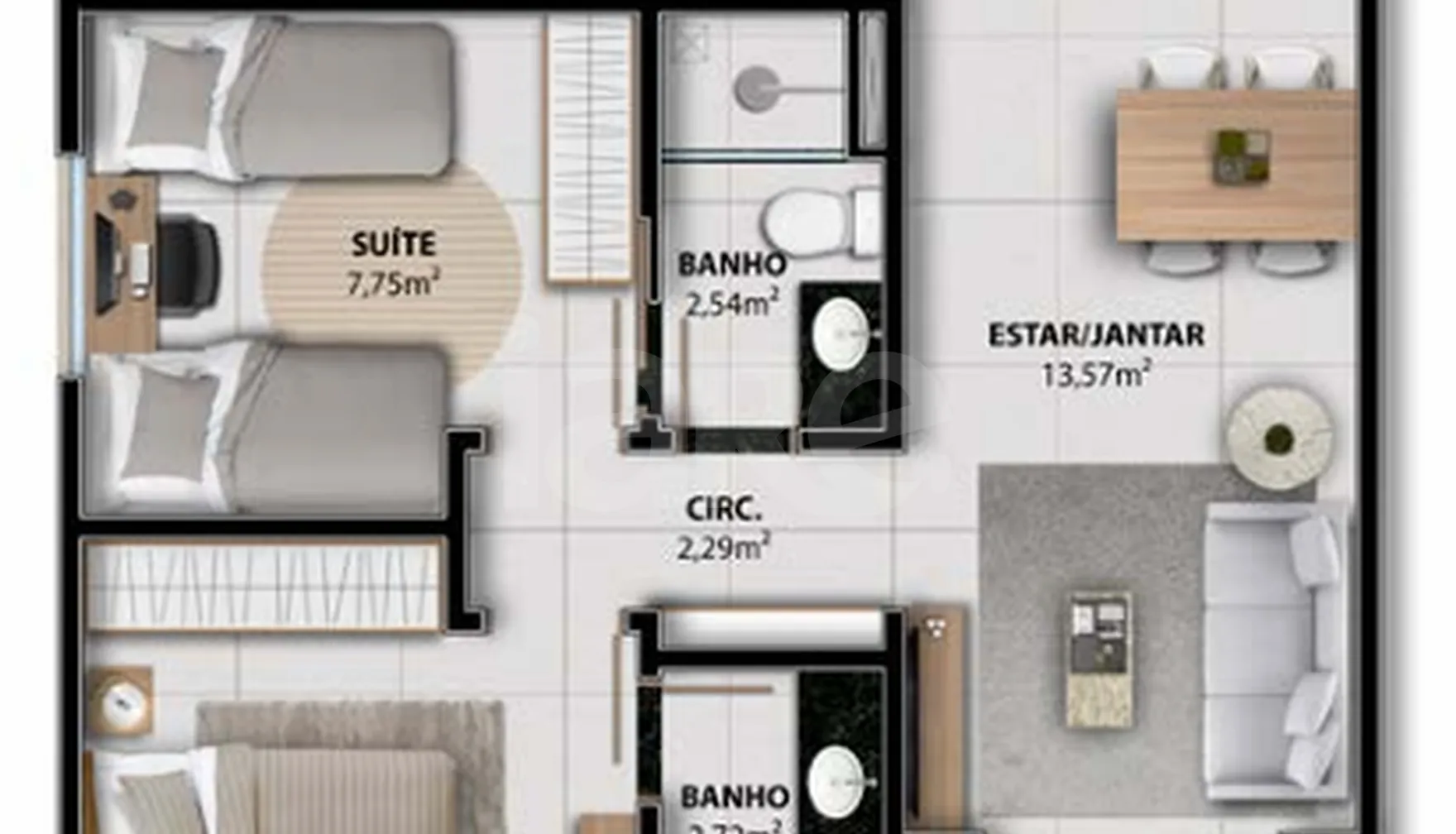 Planta — Planta 07 - 2 dorm 56,19m²