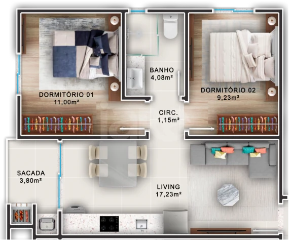 Planta — Apartamento 57 m²