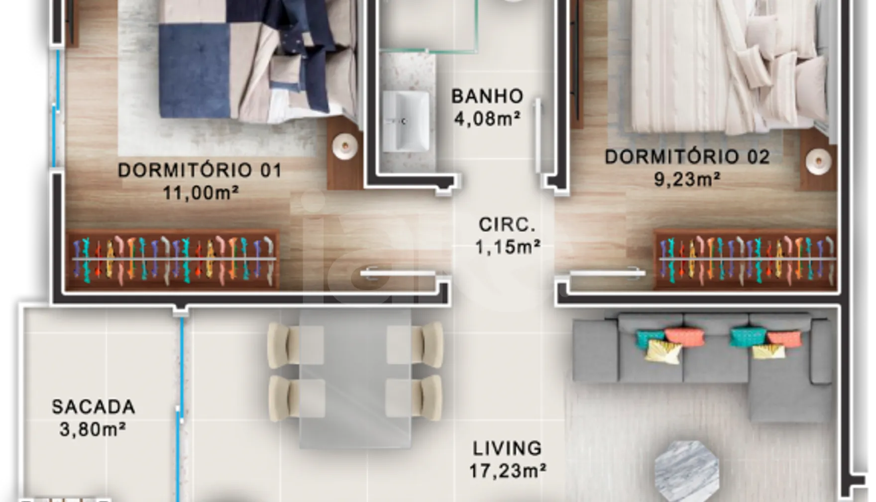 Planta — Apartamento 57 m²