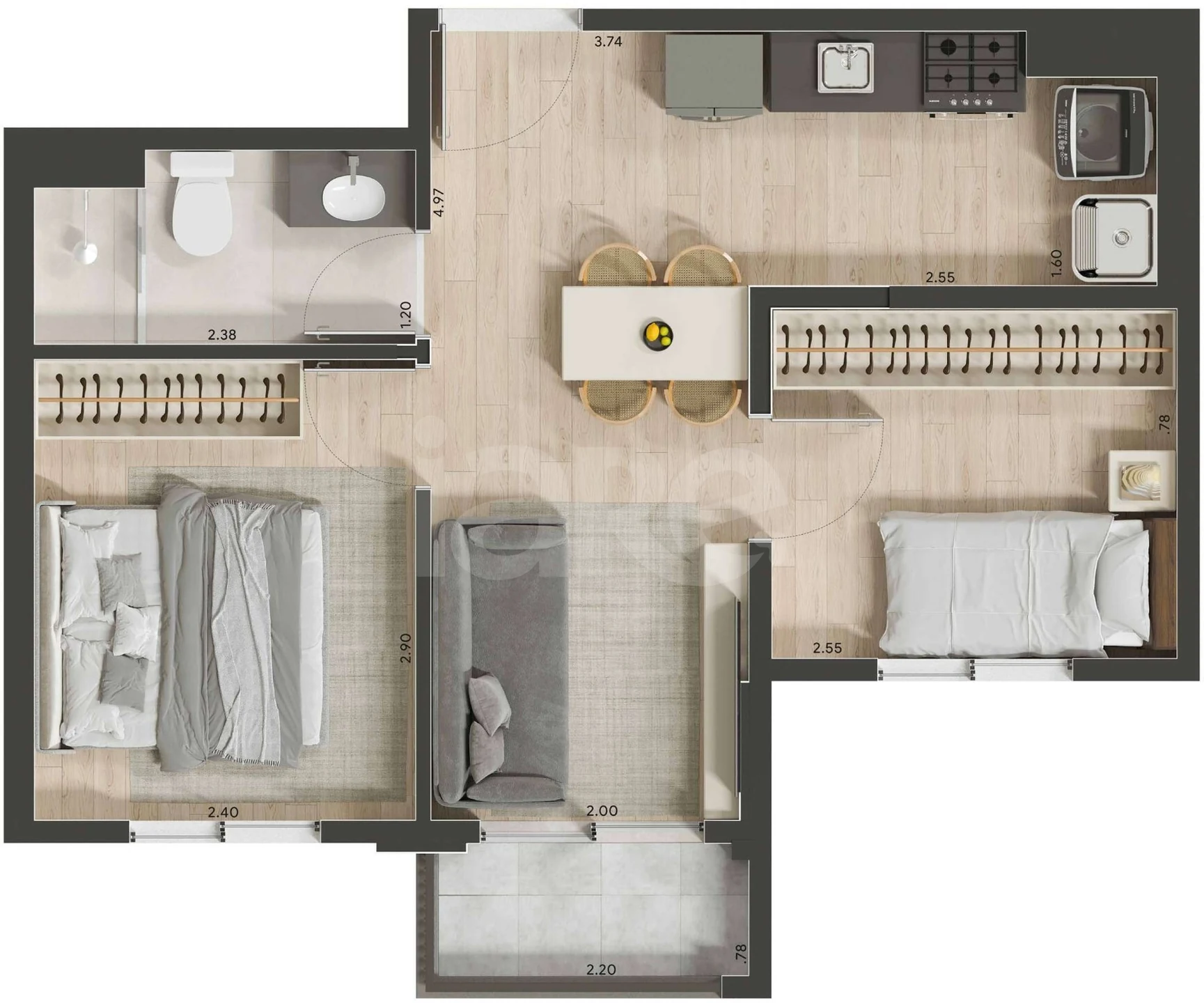 Planta — Apartamento 36,55 m²