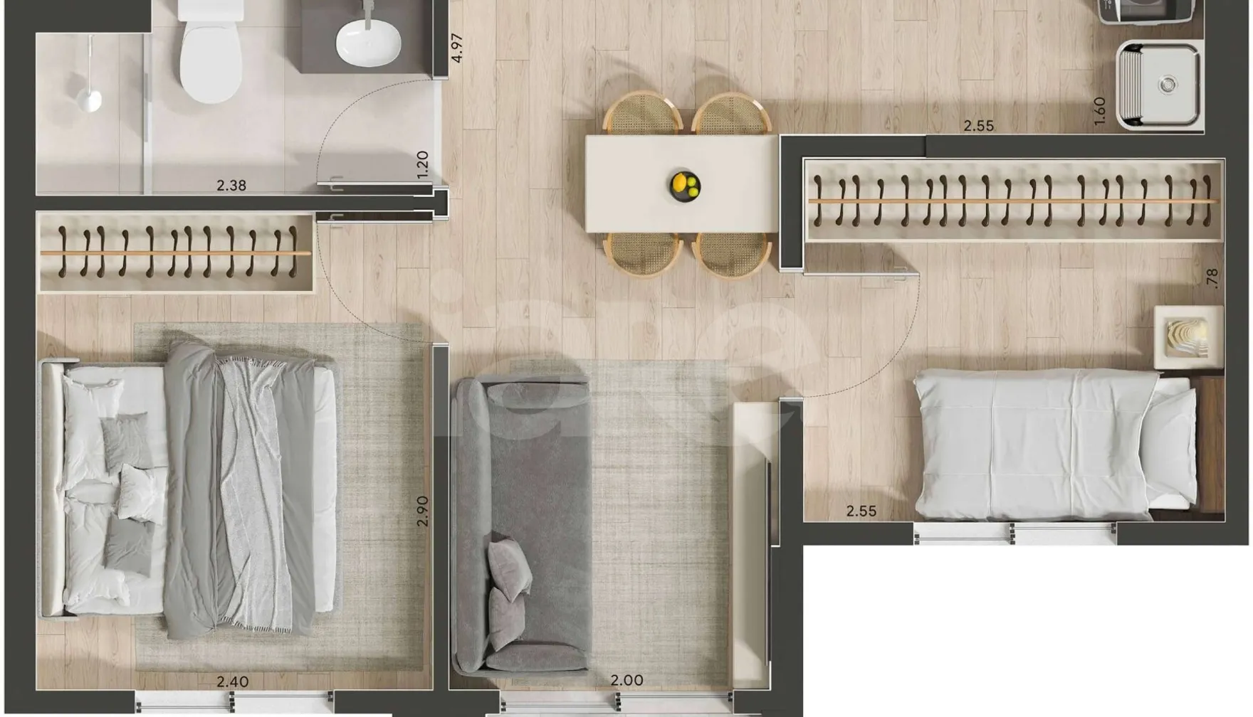 Planta — Apartamento 36,55 m²