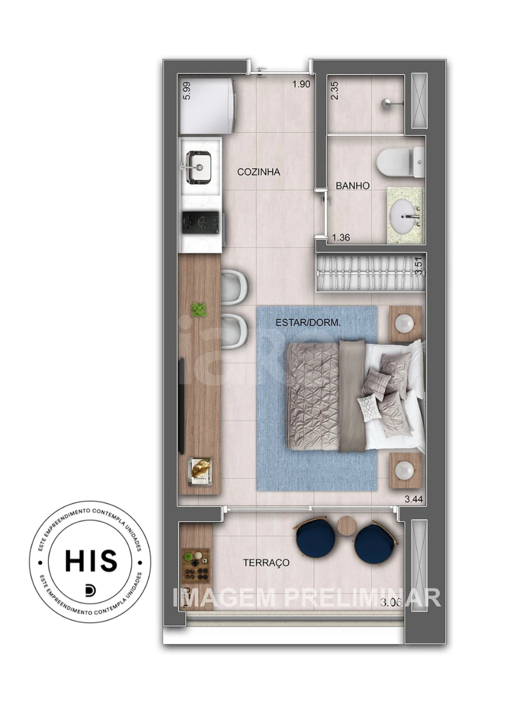 Planta — Studio 27 m²