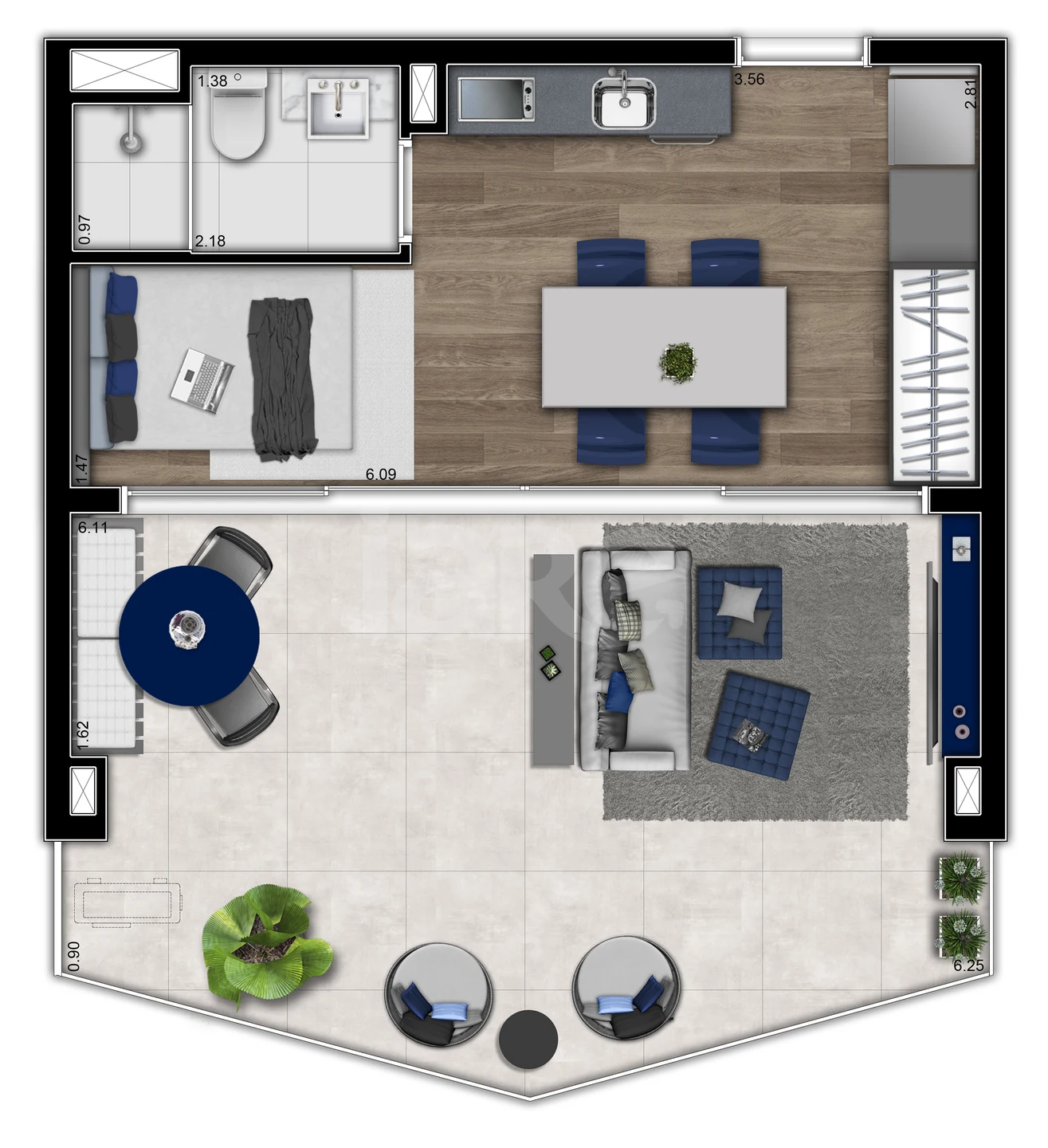 Planta — Studio 42,17 m²