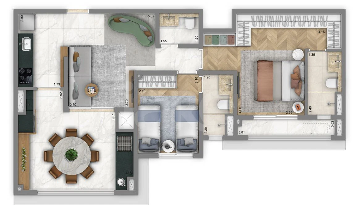 Planta — Apartamento 75,9 m²