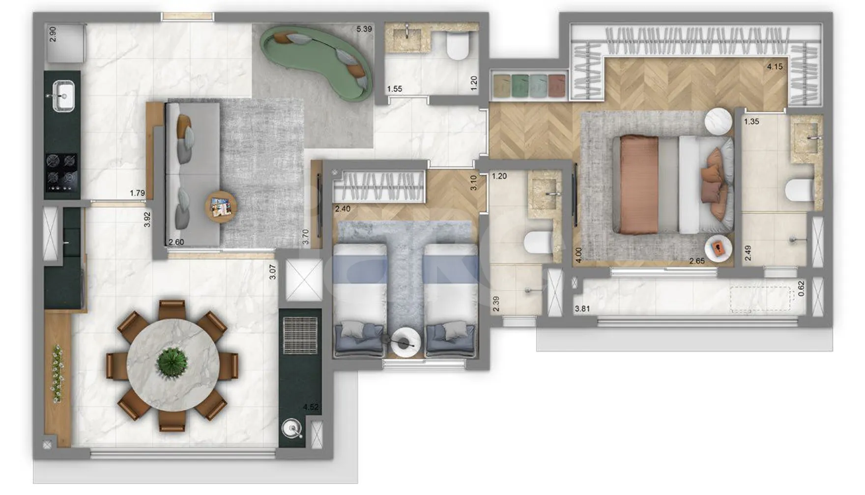 Planta — Apartamento 75,9 m²