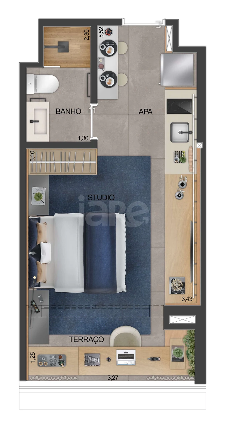 Planta — Studio 24,7 m²