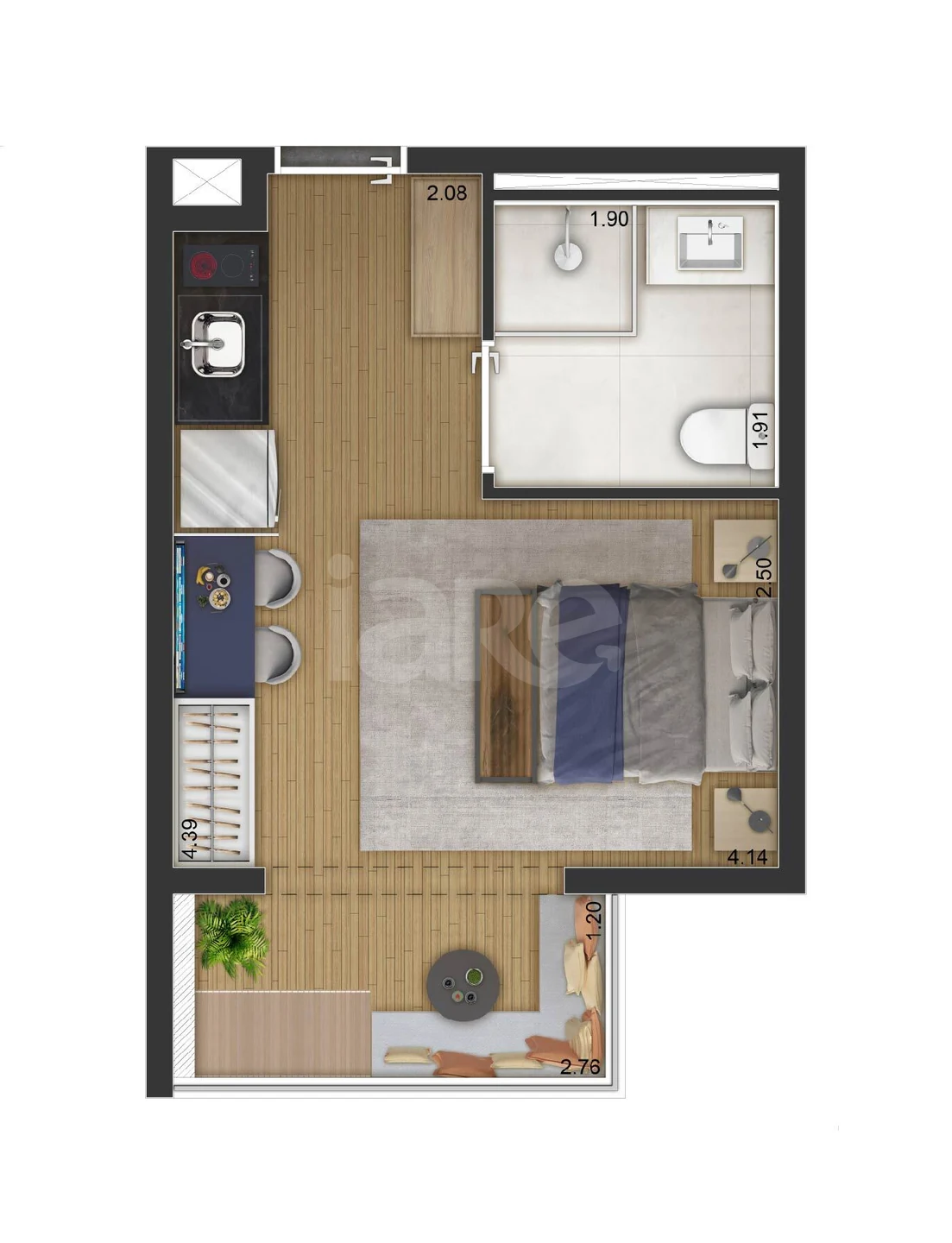 Planta — Studio 25,11 m²