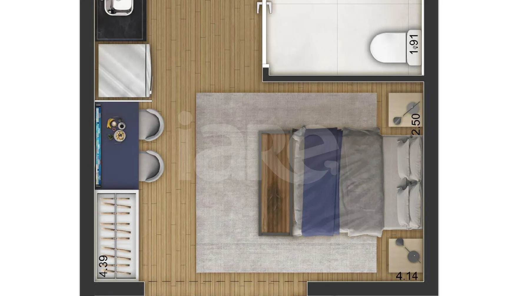 Planta — Studio 25,11 m²