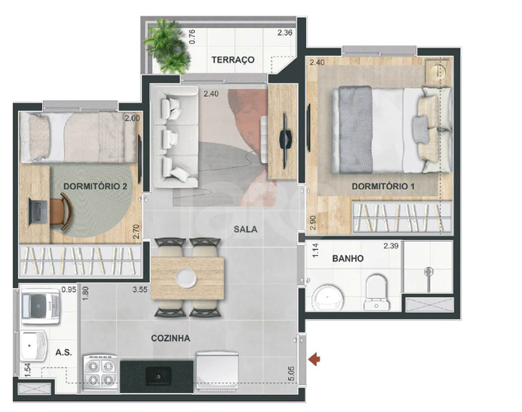 Planta — Apartamento 37 m²