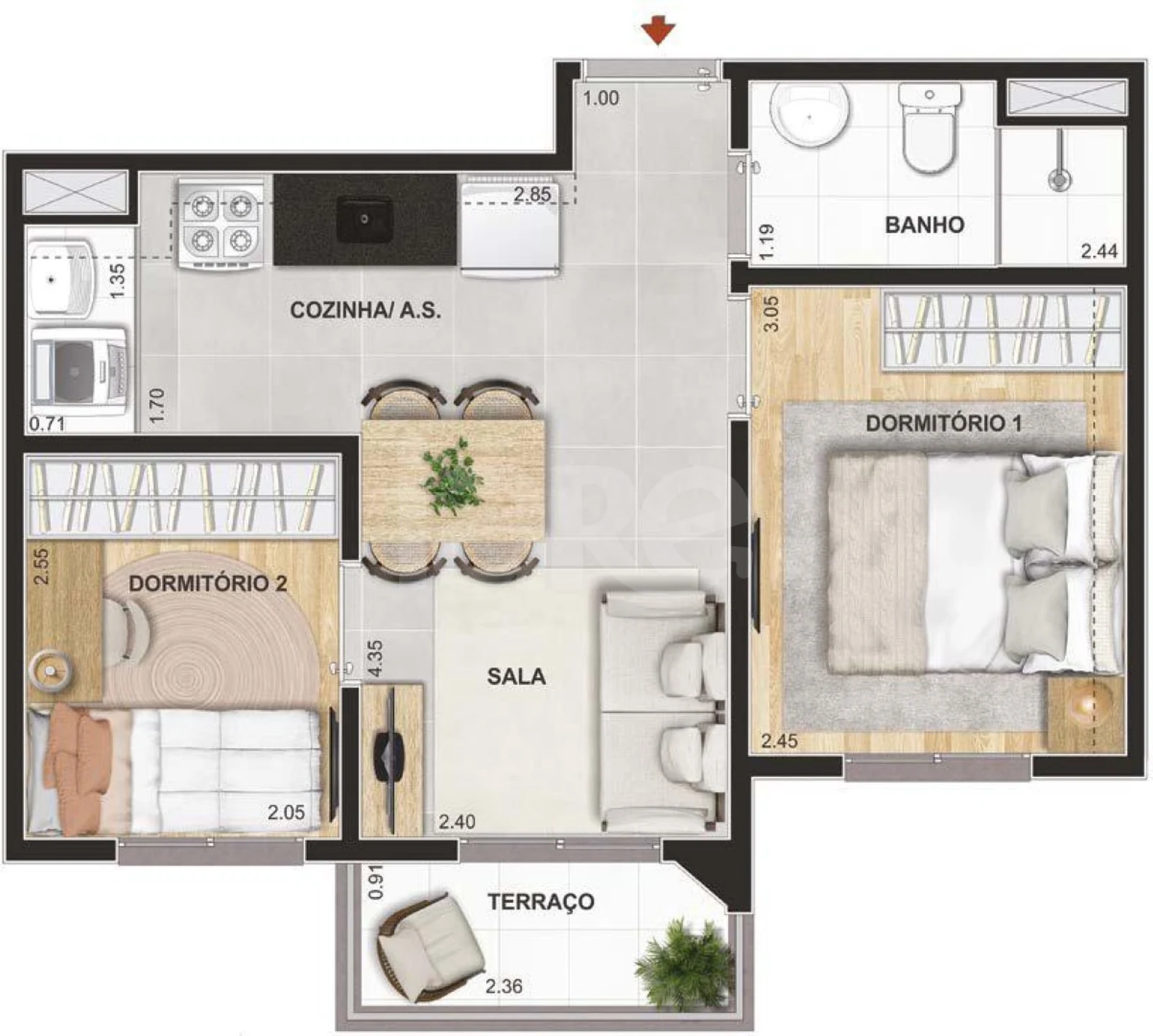 Planta — Apartamento 42,44 m²