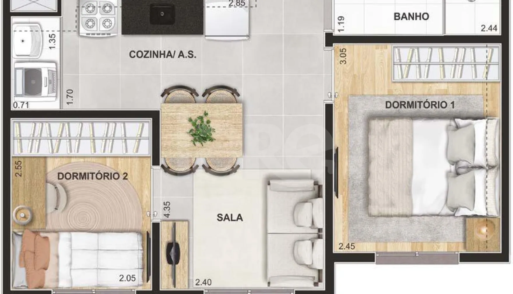 Planta — Apartamento 42,44 m²