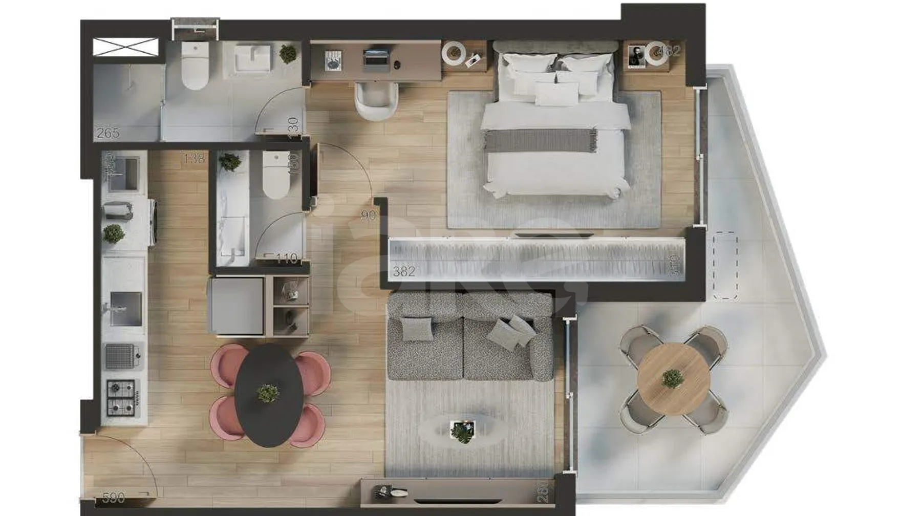 Planta — Apartamento 55,97 m²