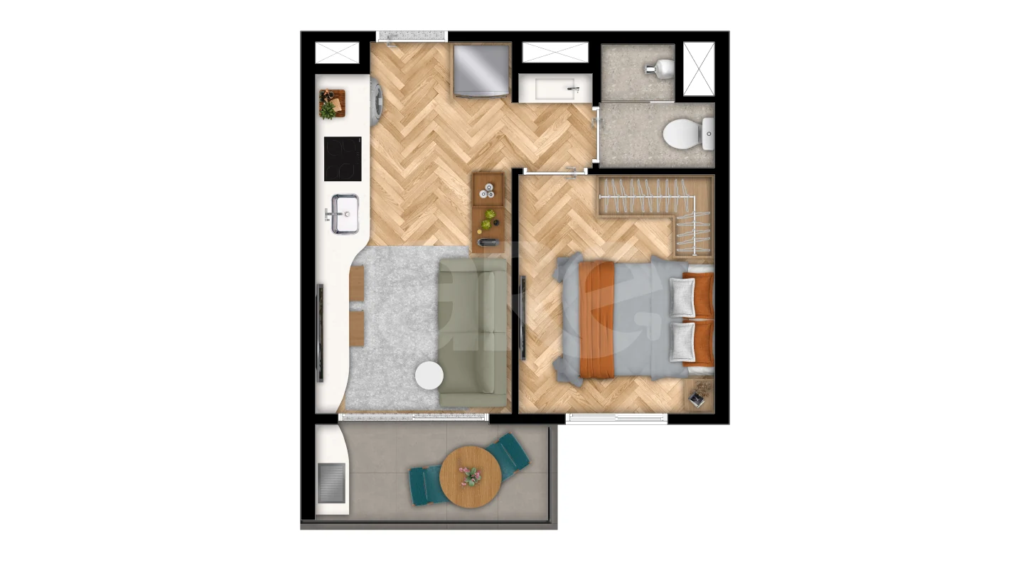 Planta — Studio 30,81 m²