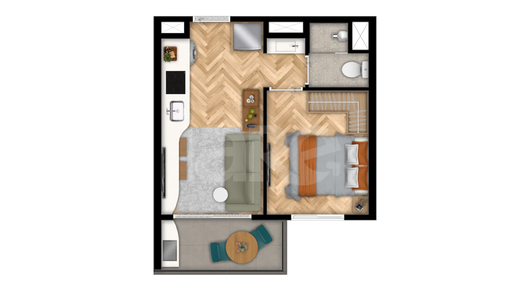 Planta — Studio 30,81 m²