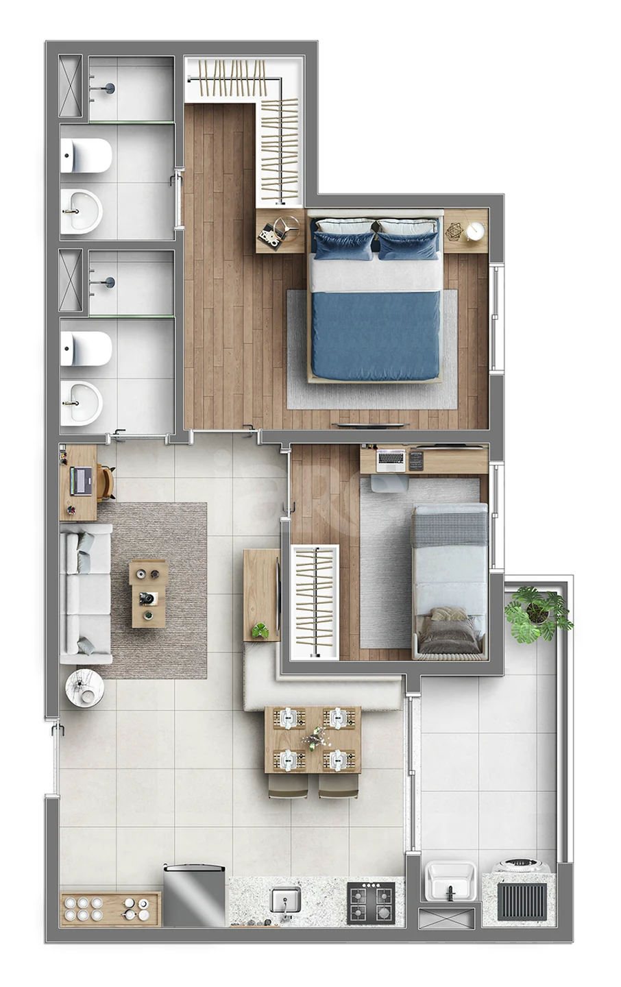 Planta — Apartamento 46,4 m²
