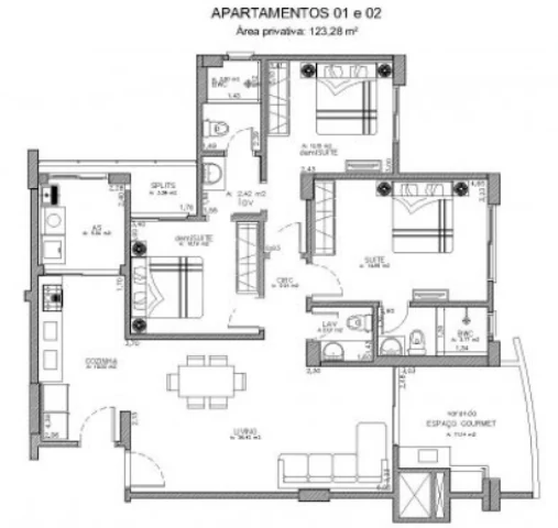 Planta — Apartamento 123,28 m²