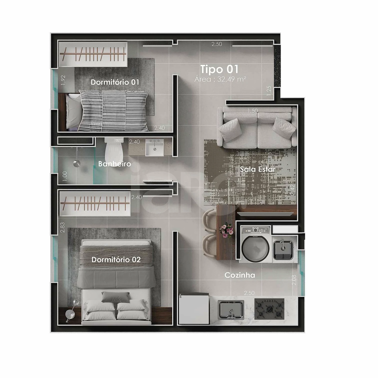 Planta — Apartamento 34,24 m²