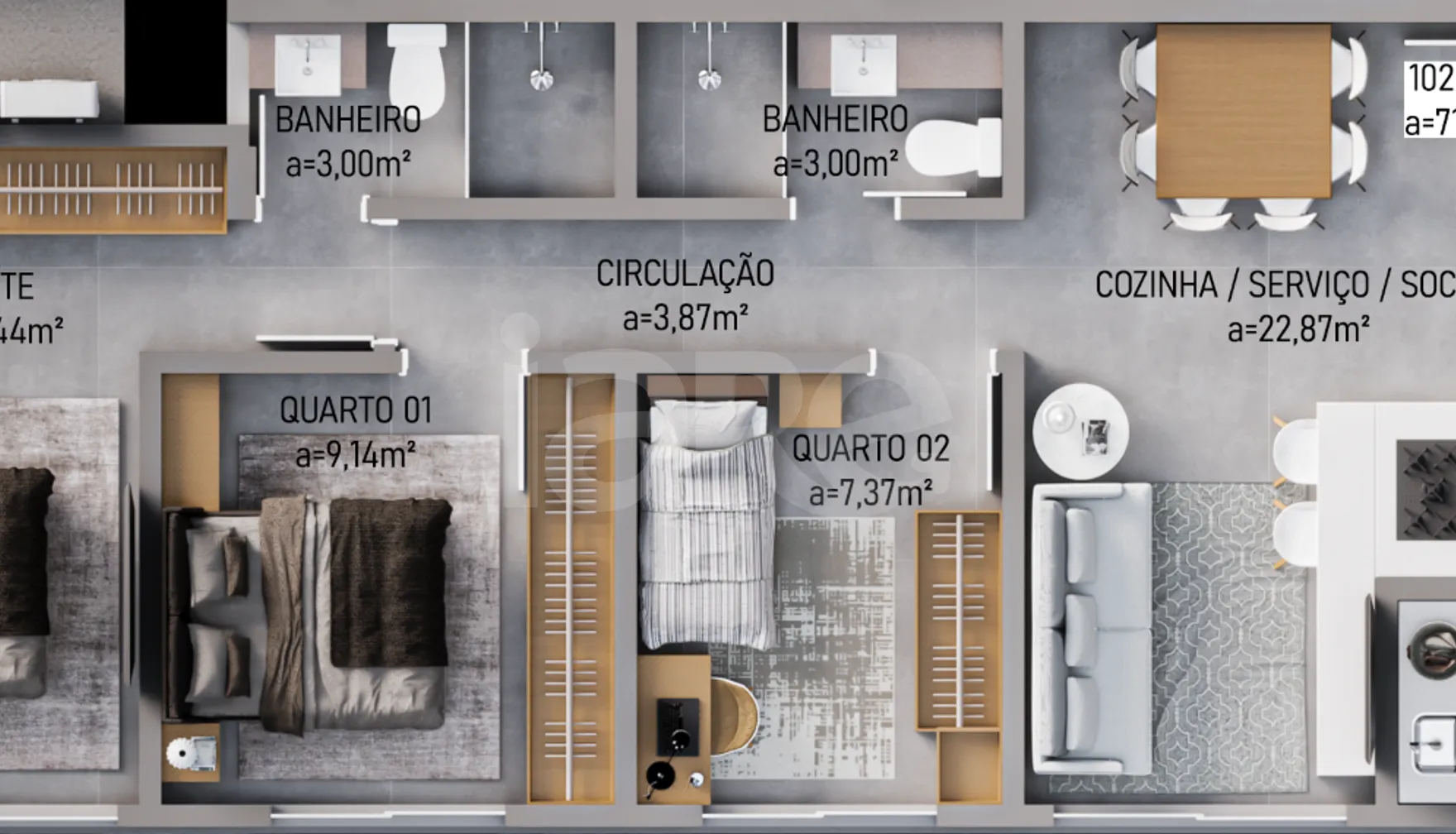 Planta — Apartamento 71,58 m²