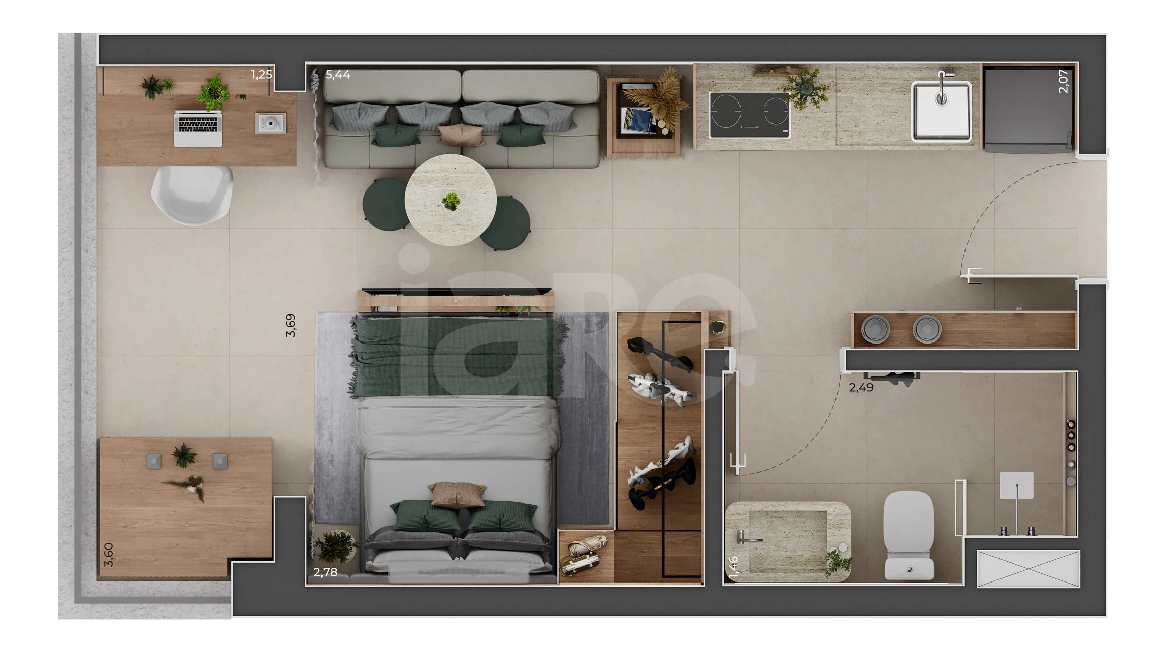 Planta — Studio 26,28 m²