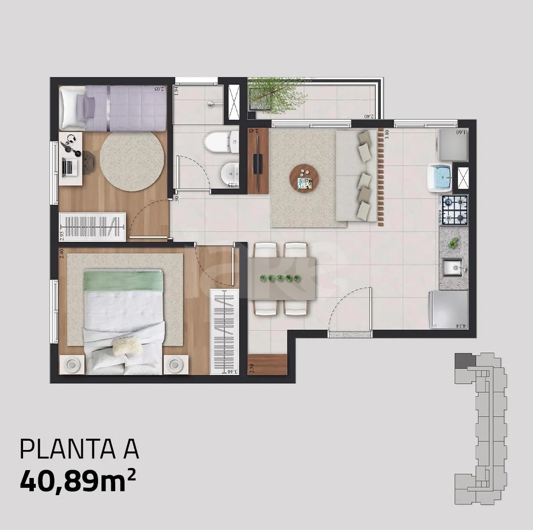 Planta — Apartamento 40,89 m²