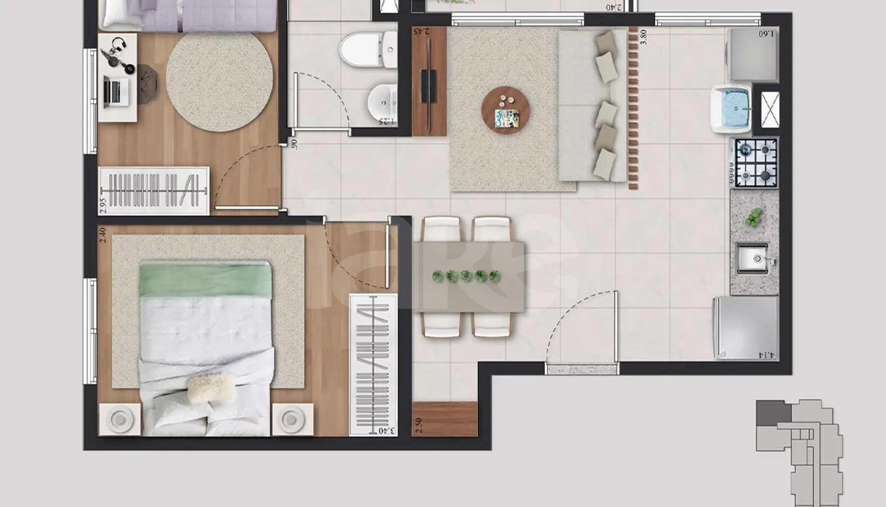 Planta — Apartamento 40,89 m²