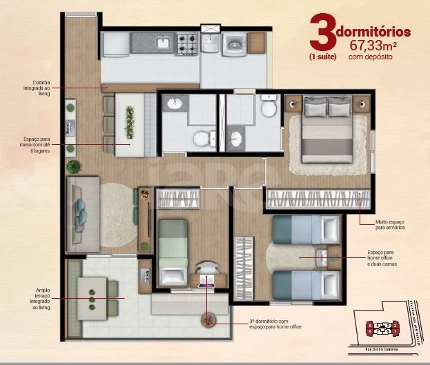 Planta — Apartamento 67,33 m²