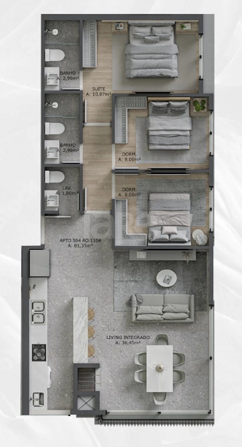 Planta — Apartamento 77,51 m²