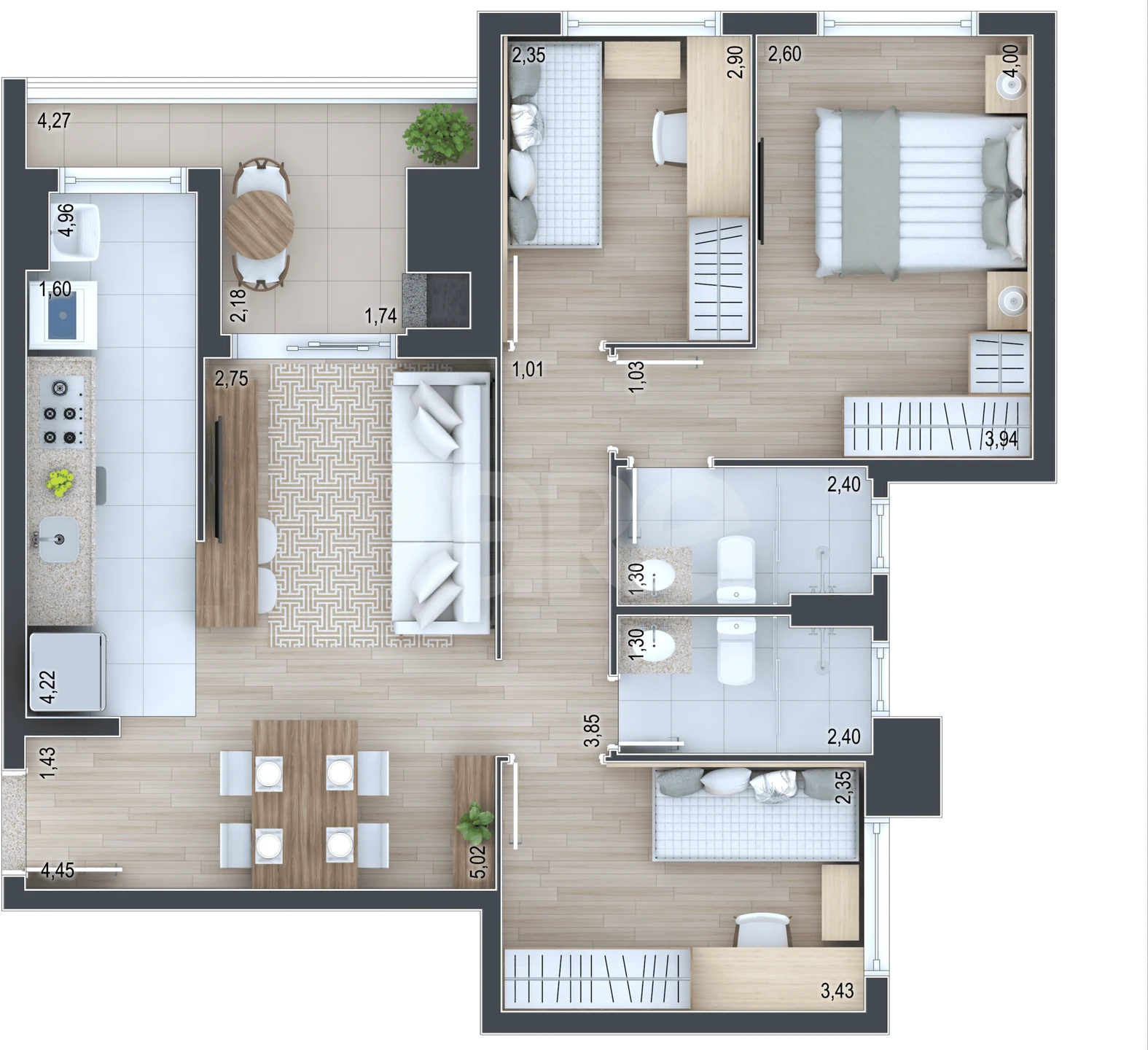 Planta — Apartamento 78,87 m² · 1º pavimento