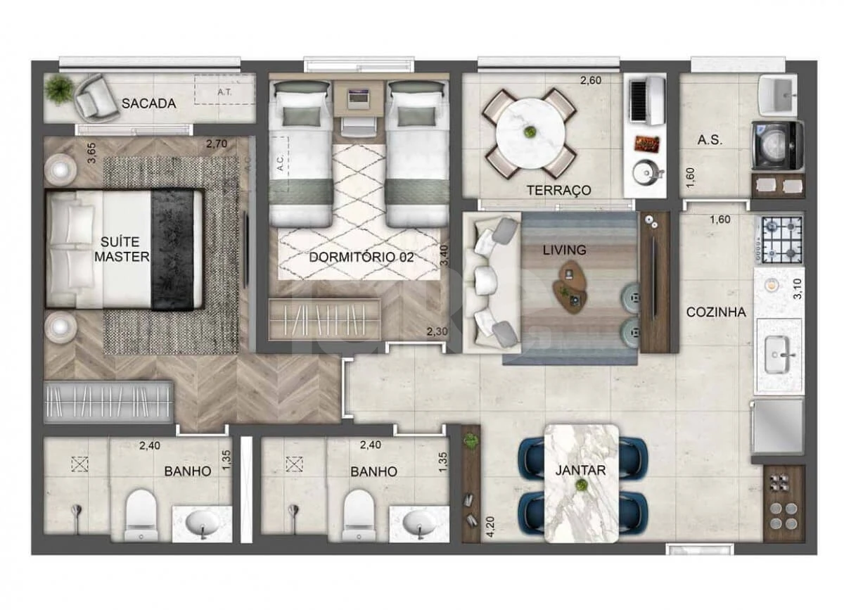 Planta — Apartamento 62,11 m²