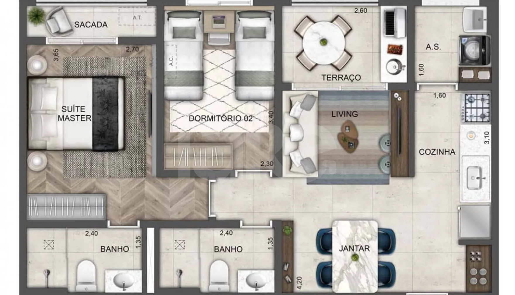 Planta — Apartamento 62,11 m²