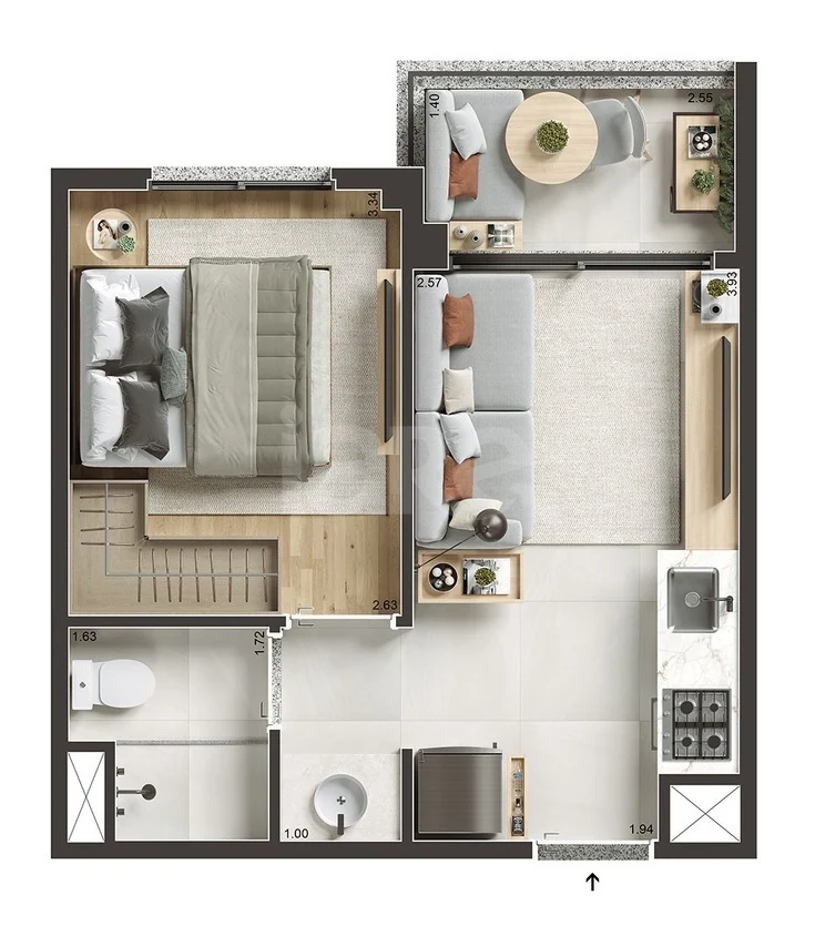 Planta — Studio 29,6 m²
