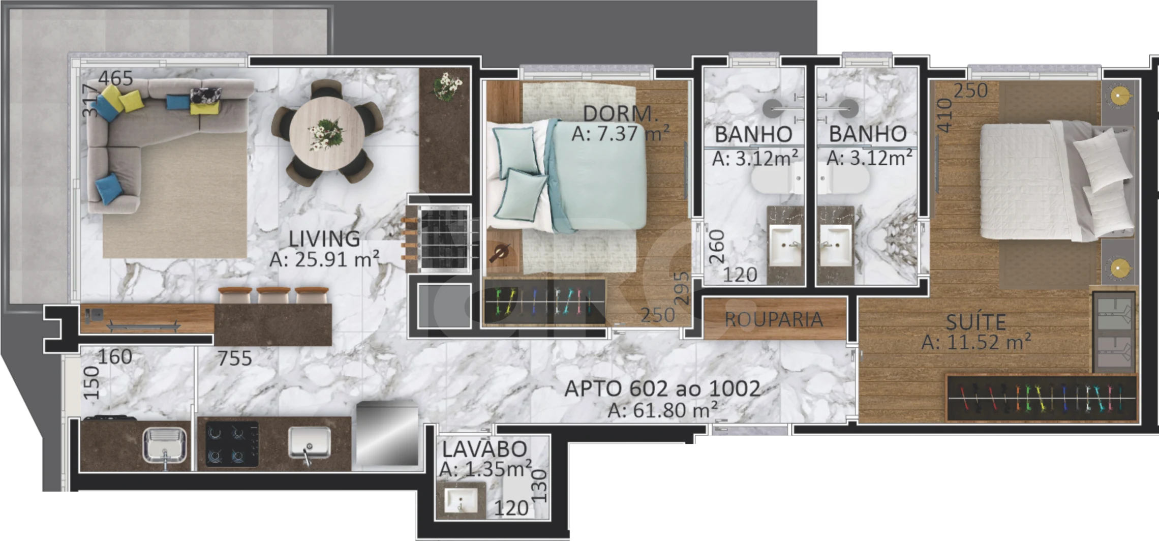 Planta — Apartamento 61,8 m²