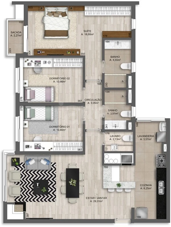 Planta — Apartamento 114,73 m²