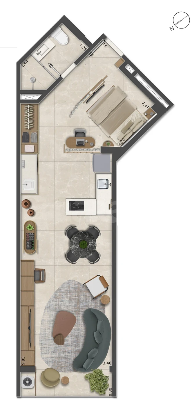 Planta — Studio 51,28 m²
