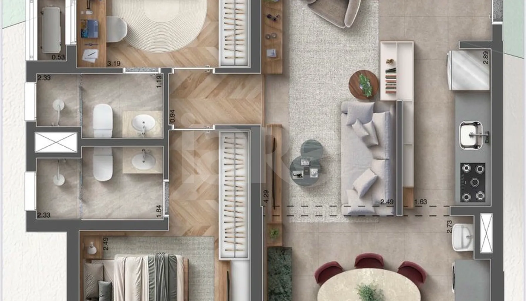 Planta — Apartamento 65,04 m²