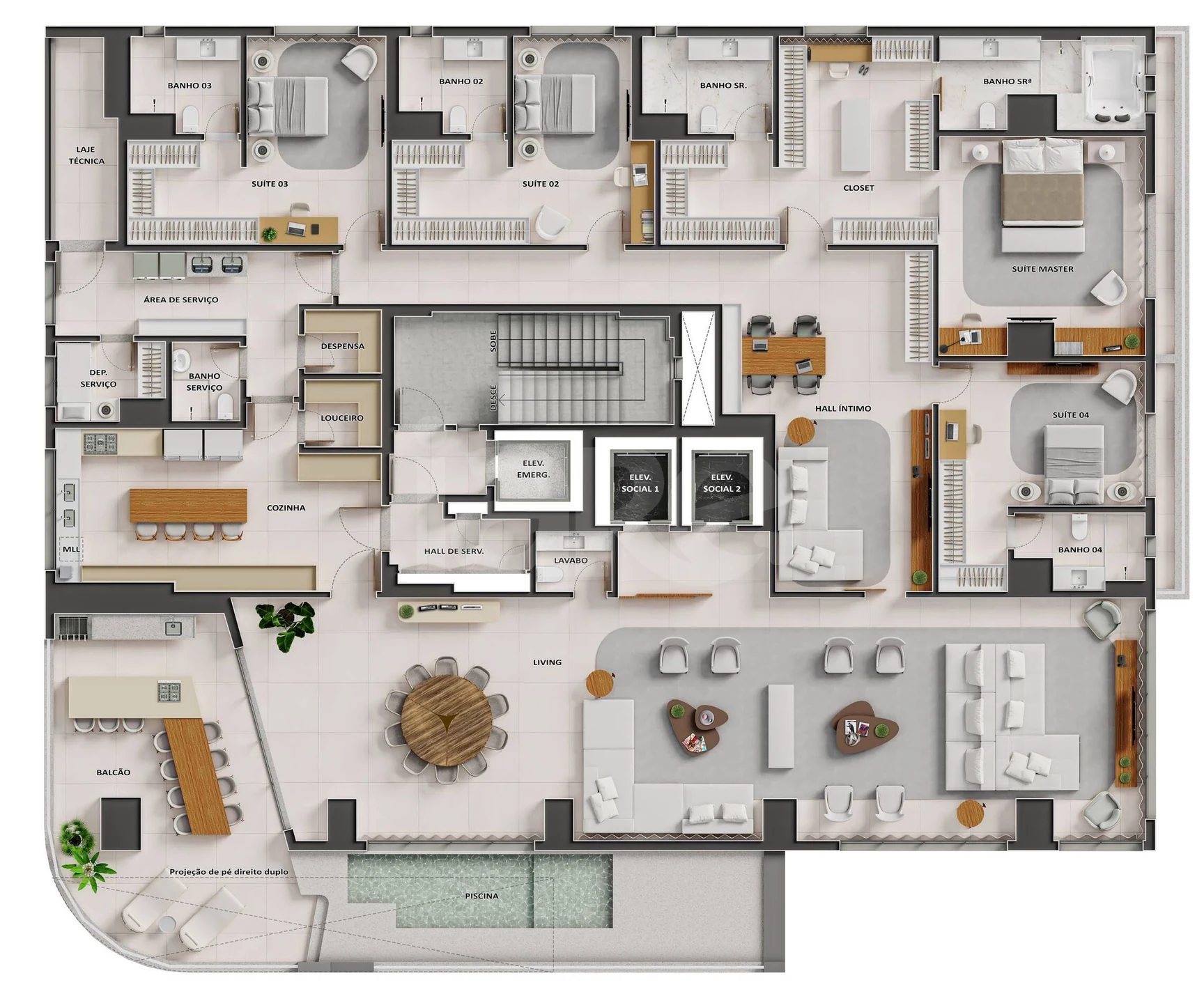 Planta — Apartamento 538,37 m² · 1º pavimento